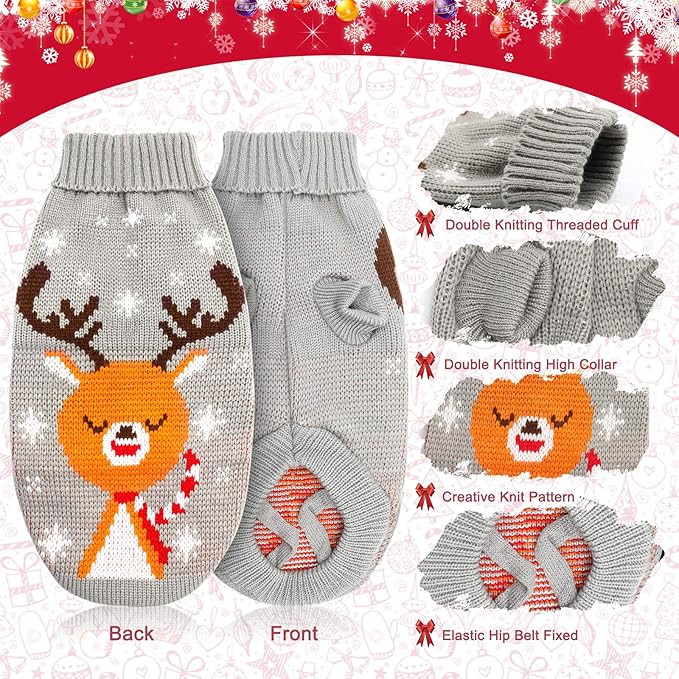 HYLYUN Cat Christmas Sweater 2 Packs - Puppy Christmas Sweater Pet Reindeer Snowflake Sweaters for Kittys and Small Dogs M