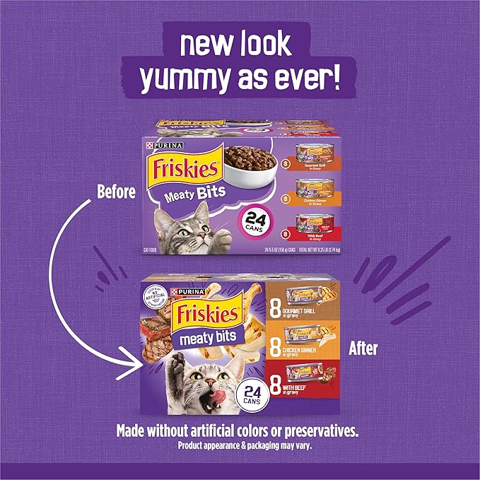 Purina Friskies Gravy Wet Cat Food Variety Pack, Meaty Bits - (Pack of 24) 5.5 oz. Cans