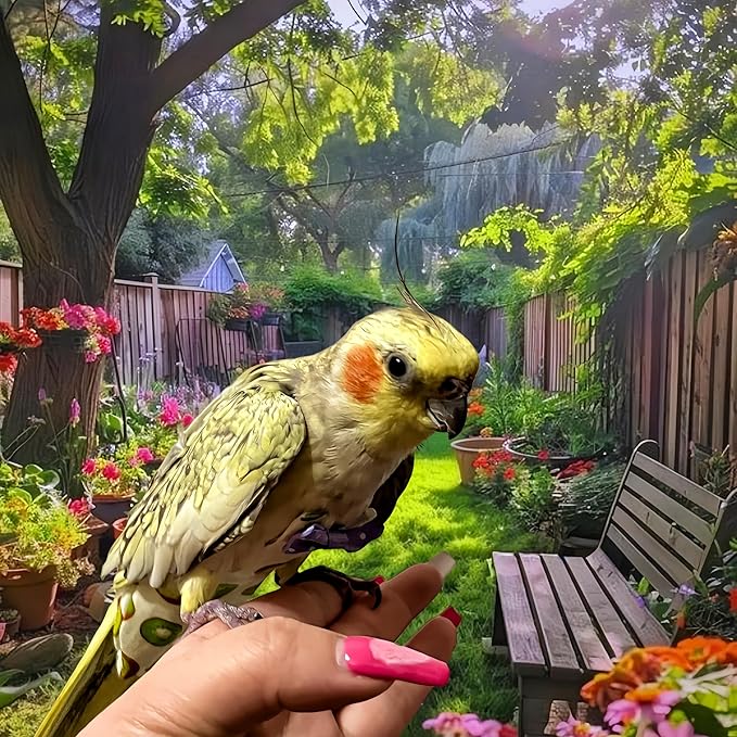 2 Pcs Bird Diapers Bird Harness Flight Suits Diapers with 80 Inch Flying Leash Reusable Parrot Nappy with Waterproof Inner Layer for Cockatiel Budgie Conure Parakeet Lovebird-Kiwi&Banana