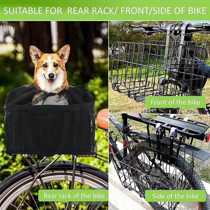 Bike Basket Suit for Front/Rear/Side of Bicycle with Removable Liner Bag, Dog Bike Basket Carrier for Travel, Large Size Basket More Storage, Ebike Accessoriest for Pets, Fruit & Grocery
