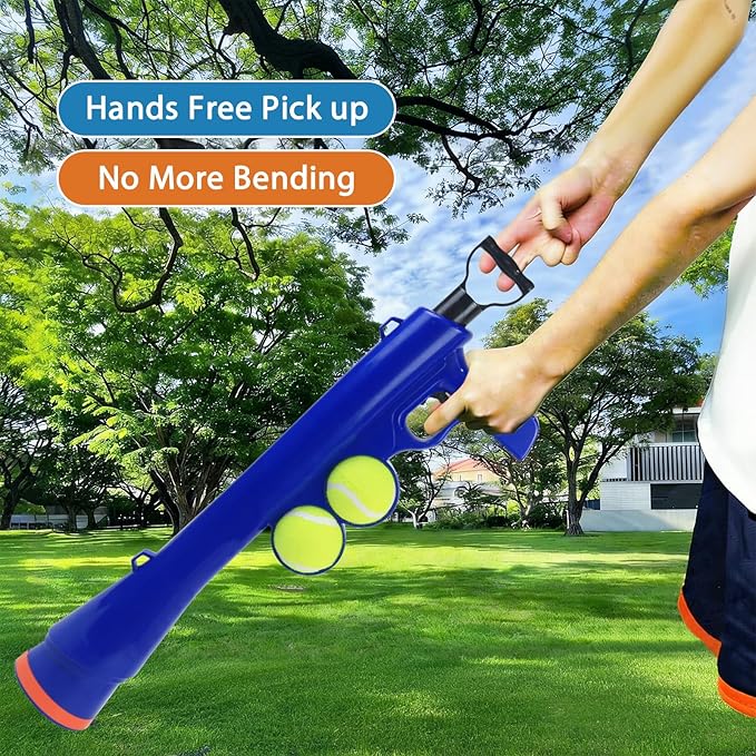Dog Ball Launcher for Pet, Dog Ball Thrower Launcher with 2 Tennis Balls & Shoulder Strap, 23.4" Long-Range Ball Launcher Toy for All Dog Breeds, Blue