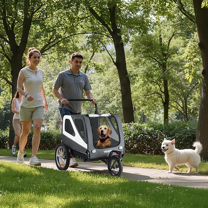 VEVOR Dog Bike Trailer, Supports up to 66/88/100 lbs, 2-in-1 Pet Stroller Cart Bicycle Carrier, Easy Folding Cart Frame with Quick Release Wheels, Universal Bicycle Coupler, Reflectors, Flag