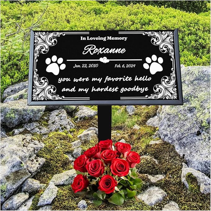 Pet Memorial Stones for Dogs & Cats, Personalized Dog Memorial Plaques for Pet Grave Stones for Outdoor - Cats Headstones, Tombstones for Grave Markers with Photo (Text Only)