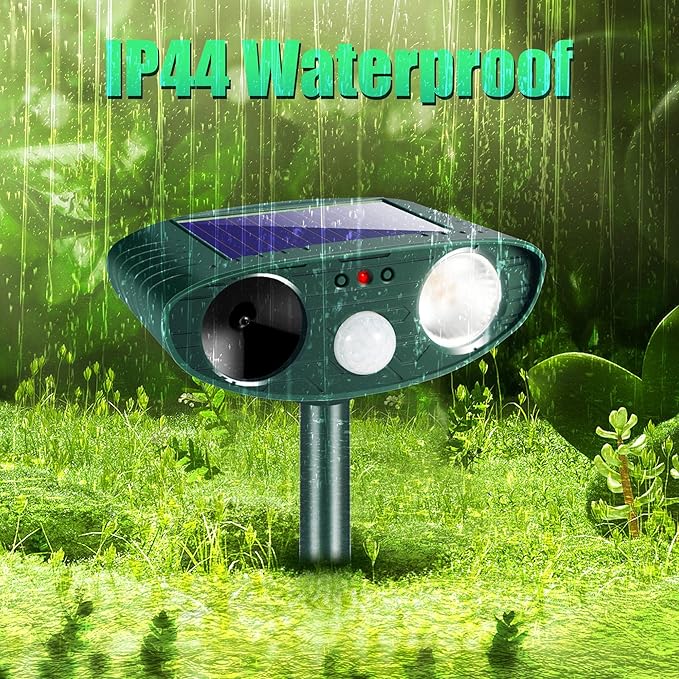 Upgraded Solar Animal Repellent Ultrasonic Animal Repeller Outdoor Deer Repellent Devices Waterproof with Motion Detection Cat Deterrent Dog Rabbit Raccoon Squirrel Skunk Repellent for Yard Garden