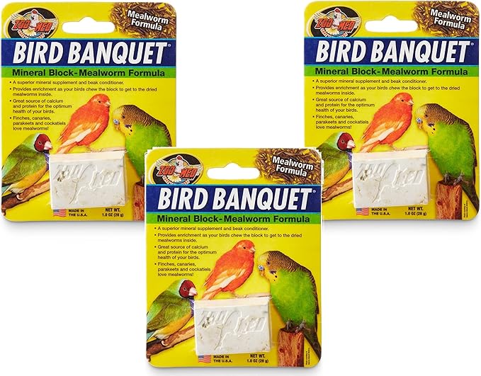 (3 Pack) Zoo Med Bird Banquet Mineral Blocks - Mealworm Formula - Small (1 Ounce Per Pack)
