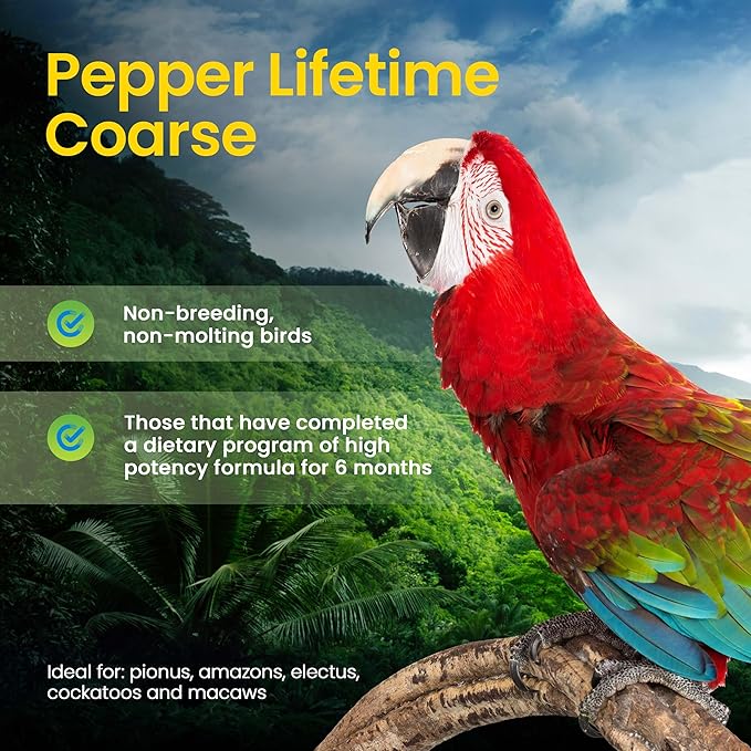 Harrison's Bird Foods Pepper Lifetime Coarse Certified Organic Non-GMO, Daily Pet Bird Food for Medium & Large Birds- Spicy Maintenance Formula for Parrots, Pinous, Eclectus, Macaws etc, 11.3kg / 25lb