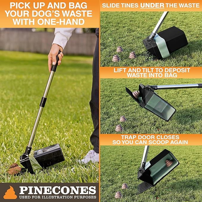 Neater Pet Brands Lift N’ Bag 2.0 Dog Pooper Scooper with Bag Attachment & 22" Pole for Small to Large Dogs, New & Improved Design, 60 Refill Bags, Heavy Duty Dog Poop Scooper for Yard, One-Hand Use