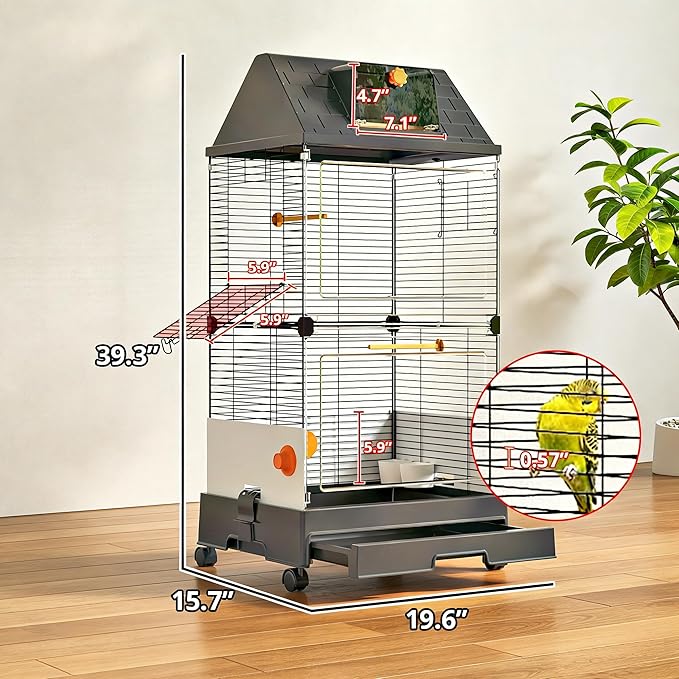 Oneluck Modern Bird Cage with Panoramic View, 18.5"x13.8"x38.5"Bird Aviary for Small to Medium Birds,Easy Clean Tray,for Macaws Parakeet Cockatiel Budgie Canary Finch Quail Lovebird Conure