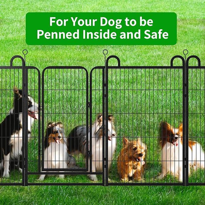 Dog Playpen Outdoor 16 Piece Panels Heavy Duty Dog Fence 40" Height Anti-Rust with Doors Portable for RV Camping Yard, Total 36FT, 102 Sq.ft, Snowy Black