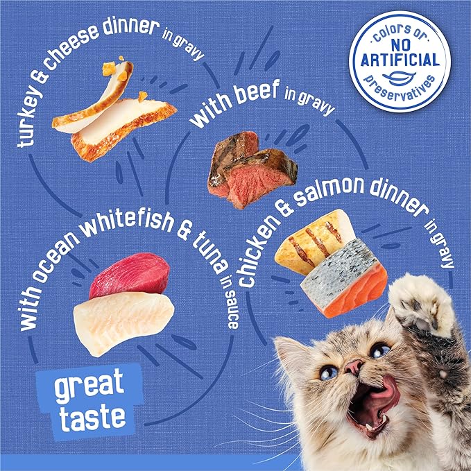 Purina Friskies Wet Cat Food Variety Pack, Shreds With Beef, Turkey and Cheese Dinner, Chicken and Salmon Dinner, and With Ocean Whitefish and Tuna - 48 ct. Can