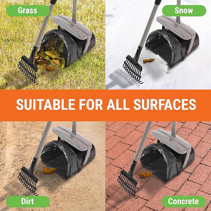 Pupzle Dog Pooper Scooper with Bag Attachment, 40" Long Handle Pooper Scooper for Large Dogs, Dog Poop Scoop for Yard, Large Capacity Swivel Bin and Rake, Lavender Scented Bags (Grey)