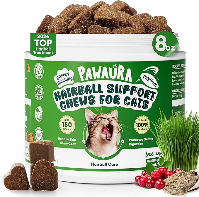 Cat Hairball Remedy Chews,150 Chews,Natural Hairball Treatment for All Cats,Supports Skin,Coat,Digestive & Urinary Health,Chicken Flavor
