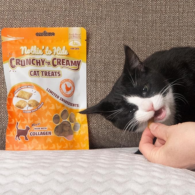 Fieldcrest Farms Nothin’ to Hide Collagen Cat Treats – Crunchy & Creamy Cat Snacks, High-Protein Treats for Healthy Skin, Coat & Joints, Chicken Flavor, 3 oz.