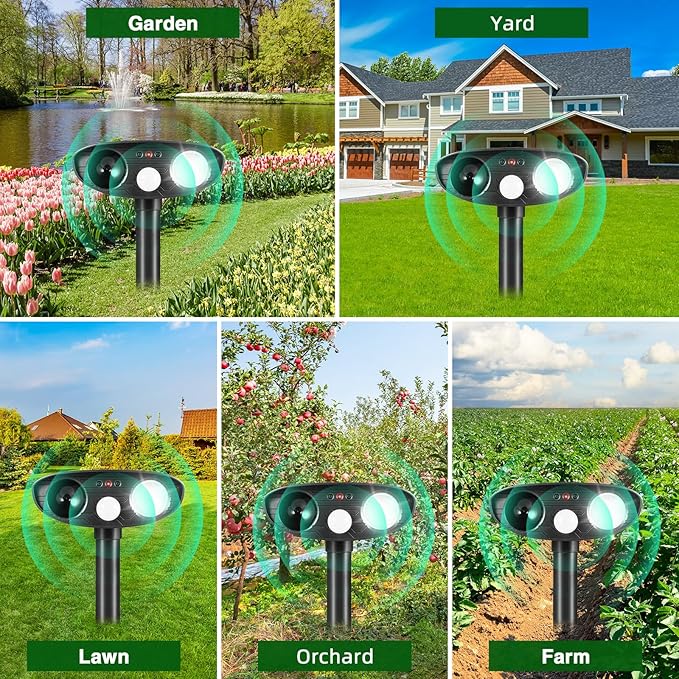 2026 Solar Ultrasonic Animal Repellent Outdoor,Deer Repellent Devices Squirrel Cat Raccoon Rabbit Dog Deterrent,Waterproof Motion Detection with Flash Light for Vegetable Garden,Backyard,Lawn 2Pack