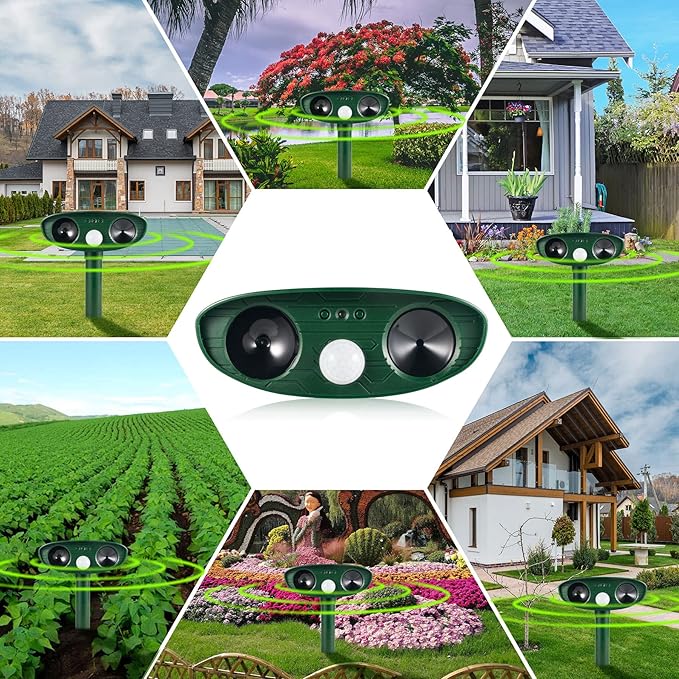 Upgraded Solar Ultrasonic Animal Repellent Outdoor Motion Activated Cat Deer Repellent for Yard Garden, 2 Pack Raccoon Opossum Dog Deterrent Effective Sqiuirrel Rabbit Skunk Repeller