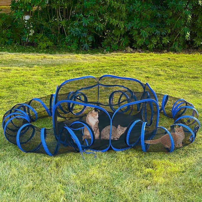 Outdoor Cat Enclosures Playground with 2 Circle Playpen Tunnels Catio, Outside House Include Portable Tent for Cats, Kitty and Small Animals - Indoor Outdoor Fence with Top Cover
