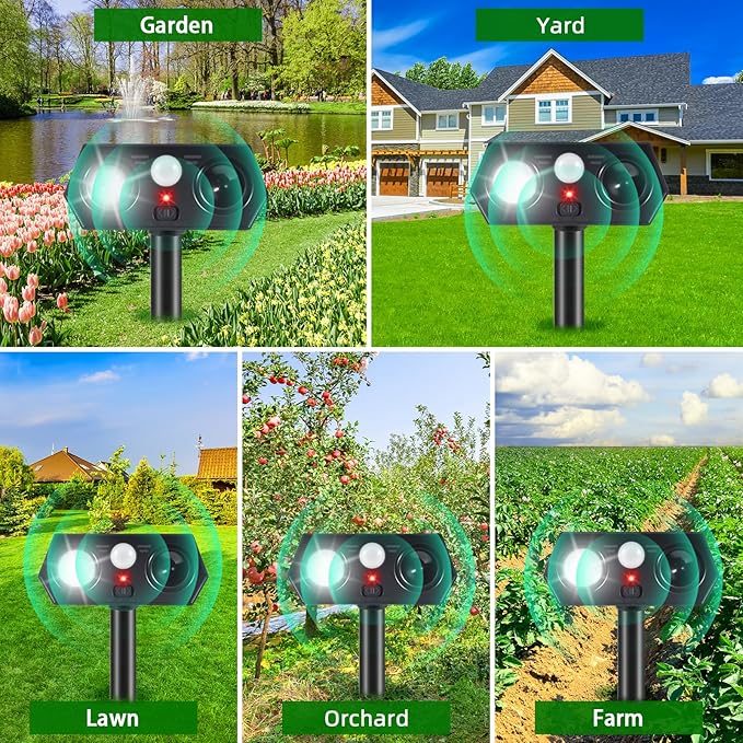 2026 New Racoon Squirrel Sonic Fortress Pro Cat Repellent Outdoor, Solar Ultrasonic Animal Repeller Deer Deterrent with Motion Sensor&Light to Scare Rabbit Skunk Dog Out of Garden Farm Yard(4Pack)