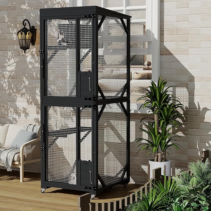 Outdoor Cats House with 4 Wheels, Walk-in Cat Cage, Catio Outdoor Enclosure Extra Large