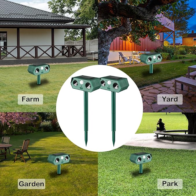 Solar Ultrasonic Animal Repellent 2 Pack,Cat Repellent for Outdoor with Motion Sensor,IP44 Waterproof Deer Repeller,Squirrel, Deer,Snake, Rabbit, Mole,Raccoon,Skunk,Yard Lawn Repeller Defender Rat