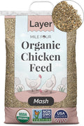 Mile Four Organic Chicken Feed (46 lbs) Layer Mash, Non-GMO, USA Grown, 16% Protein, Corn-Free, Soy-Free, Non-Medicated Feed for Chickens