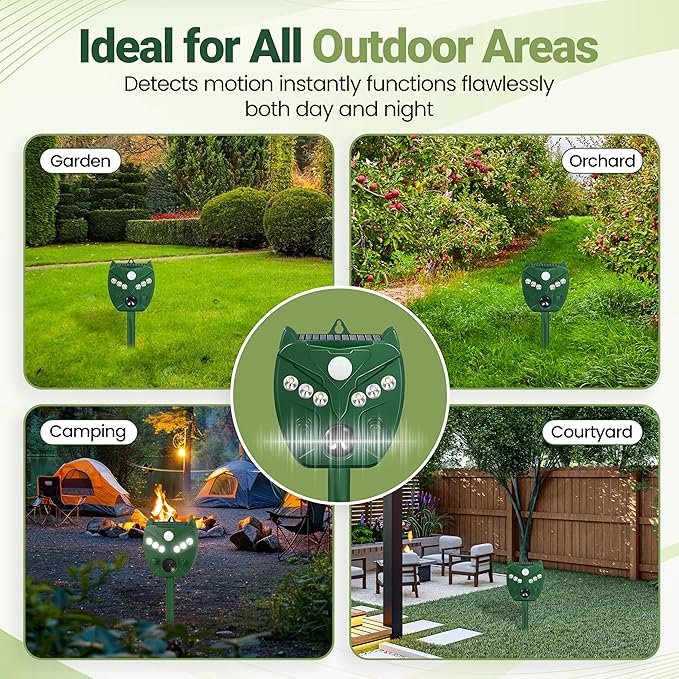 Shamzy Solar Ultrasonic Animal Repellent Outdoor, Cat Deterrent for Yard with 6 LED Flashing Lights & Motion Sensor That Repel Dogs, Deer, Fox, Raccoon, Skunk, Rabbit, Squirrel Deterrent Outdoor