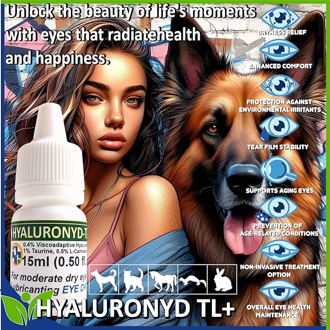 Lubricating Gel Eye Drops 15ml with Hyaluronic Acid 0.4% & L-Carnosine & Taurine for Pets Cat/Dog Moisturizer Soothes Dryness and Irritation & Itchy, Daily Use to Relieve Dry Eyes, Artificial Tears