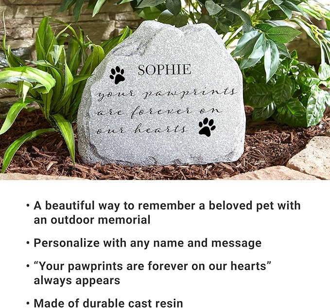 Let's Make Memories Personalized Pet Memorial Garden Stone - Sympathy, Condolences - Standing Dog and Cat Memorial With Scripted Pawprints