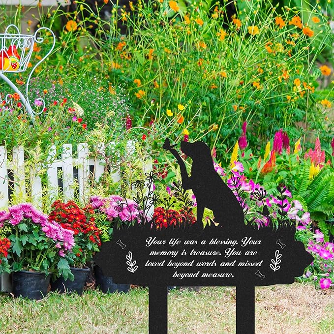Memorial Pet Grave Markers, Metal Dog Markers Garden Grave Decorations for Cemetery, Waterproof Stakes Plaque Pets Headstone to Memorial Dog(13.18 x 11.81 Inches)