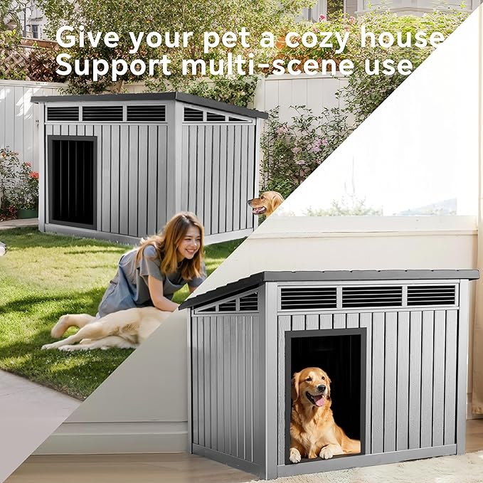 DRATO Insulated Dog House Outdoor, Resin Weatherproof Dog Houses for Large Dogs Outside Premium Material with All-Weather Protection for Pet Comfort