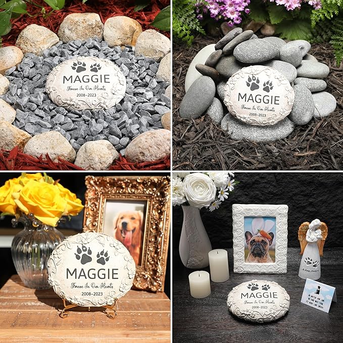 Personalized Pet Memorial Stone – Engraved Dog, Cat & Small Animal Headstone, Outdoor Weatherproof Resin Marker, Custom Pet Tombstone & Memorial Gift