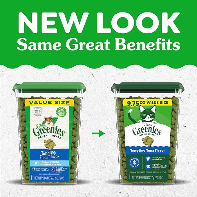 Greenies Cat Treats, Veterinarian-Recommended Adult Natural Dental Cat Treats, Tempting Tuna Flavor, 9.75 oz. Tub