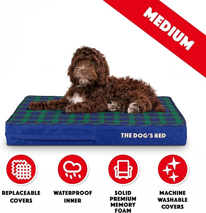 The Dog’s Bed Orthopedic Memory Foam Dog Bed Mattress, Oxford Fabric, Black Watch Tartan, Medium, 4 Inch