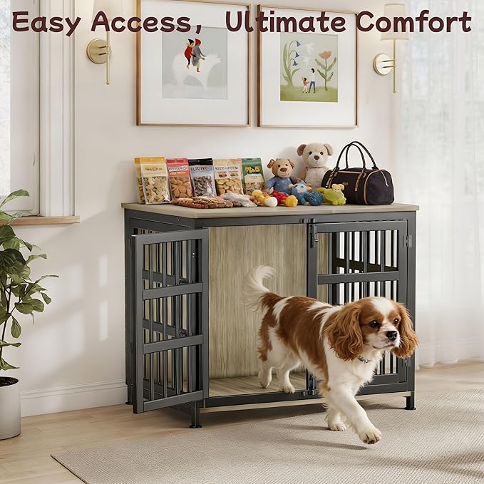 33'' Dog Crate Furniture Large Breed Dog Crate Dog Kennels for Inside Wooden Dog Crates End Table Heavy Duty Indoor Combination Cage for Medium to Large Dogs Maple