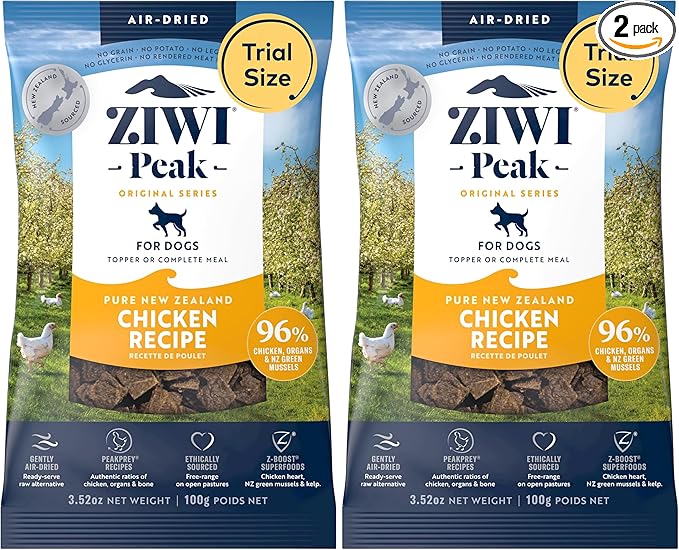 ZIWI Peak Air-Dried Dog Food – Chicken - All Natural, High Protein, Grain Free, Limited Ingredient w/Superfoods (3.5oz) (Pack of 2)