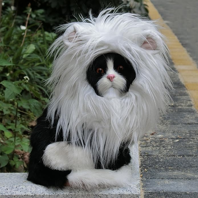 Onmygogo Lion Mane Wig for Cats and Dogs, Funny Pet Cat Costumes for Halloween Christmas, Furry Pet Clothing Accessories