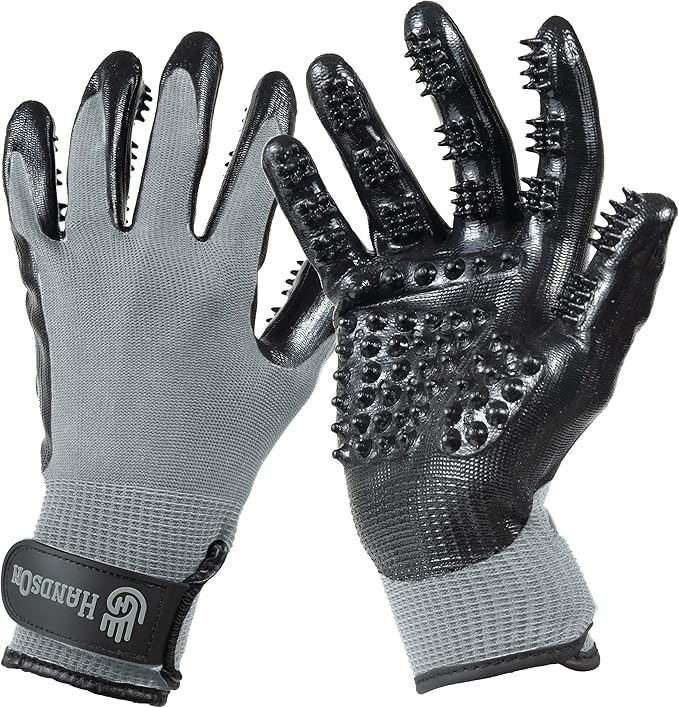 H HANDSON Pet Grooming Gloves - Patented #1 Ranked, Award Winning Shedding, Bathing, & Hair Remover Gloves - Gentle Brush for Cats, Dogs, and Horses (Grey, Large)