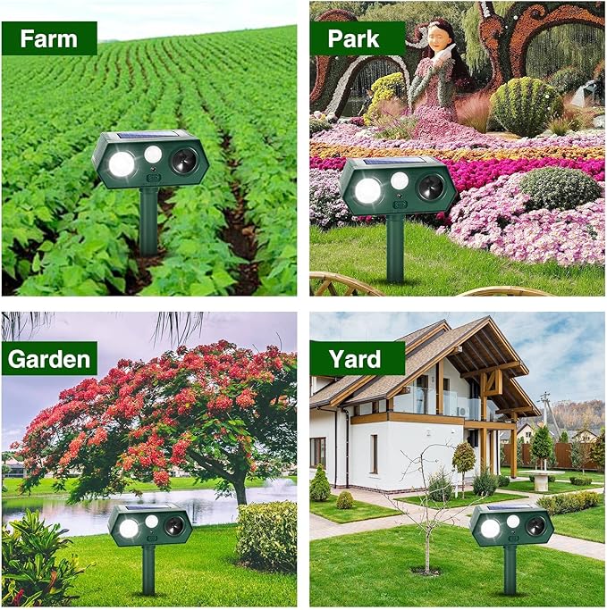2026 Racoon Squirrel Sonic Fortress Pro Cat Repellent Outdoor, Solar Ultrasonic Animal Repeller Deer Deterrent with Motion Sensor&Flash Light to Scare Rabbit Dog Coyote Out of Garden Farm Yard(4Pack)
