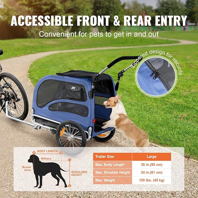 Large Dog Trailer for Bike, Folding Bike Trailer for Dogs with 18.9" Wheels, 120LB Capacity All-Terrain Pet Carrier, Universal Bicycle Coupler