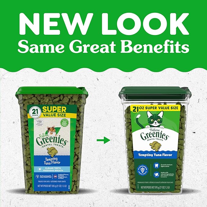 Greenies Cat Treats, Veterinarian-Recommended Adult Natural Dental Cat Treats, Tempting Tuna Flavor, 21 oz. Tub