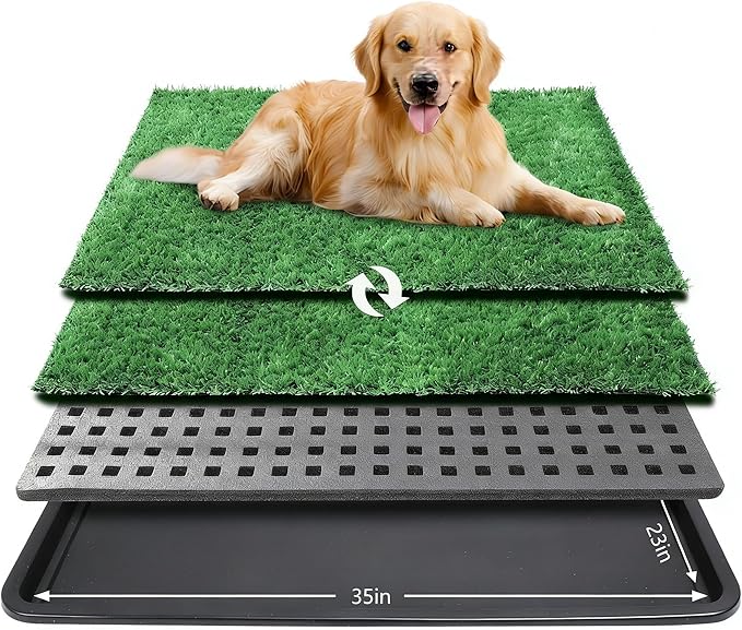Dog Grass Pad with Tray,35x23in Dogs Potty Tray with 2-Pack Upgraded Replacement Artificial Grass,Dog Litter Box for Pet Training,Indoor Portable Pottys Pet Toilet
