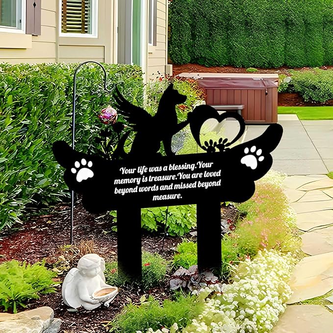 Metal Dog Grave Markers, Waterproof & Sun-Proof, Personalized Pet Memorial Stake, 13.7in (Dog)