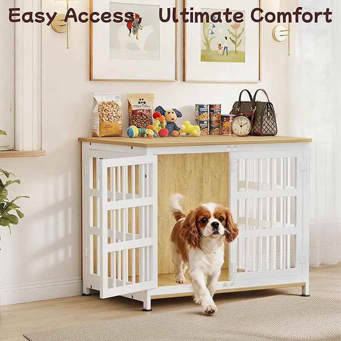 33" Dog Crate Furniture Large Breed Dog Crate Dog Kennels for Inside Wooden Dog Crates End Table Heavy Duty Indoor Combination Cage for Small, Medium Dogs Oak