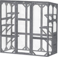 PawHut Catio Outdoor Cat Enclosure, Large Wooden Cat House with 6 Jumping Platforms, Weatherproof Roof, Outdoor Cat Cage Cat Shelter for 1-3 Cats, 59" x 28" x 60", Gray