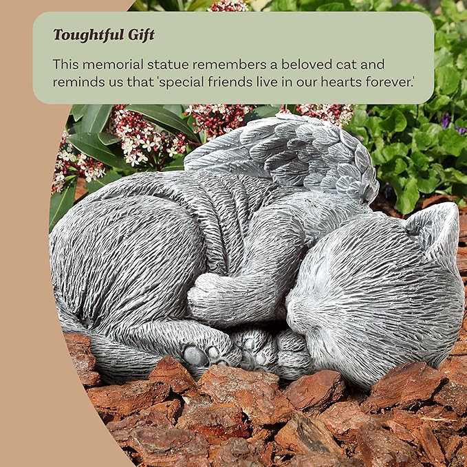 Cat Memorial Stone - Peaceful Sleeping Kitten Angel Statue for Garden, Remembrance, Grave Marker, and Loss - Pet Sympathy Gift by Pure Garden (Gray)