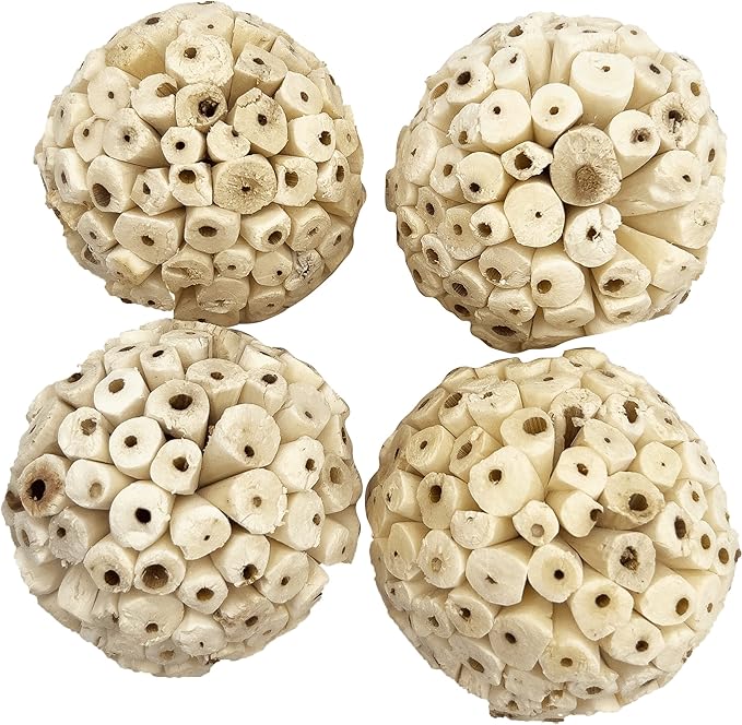 5106 Small Sola Bird Balls Pk12 - Handmade wooden bird foot toys, Formed from air dried pieces of sola wood, Lightweight, Easily breaks apart, Shredding fun, Great for small and med size birds