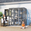 KEIKI Outdoor Cat Enclosure Large, 71" Cat House for Multiple Cats with Waterproof Roof, 3 Tier Cat Cage with 6 Platforms, Weatherproof Outdoor Cat Catio, Gray