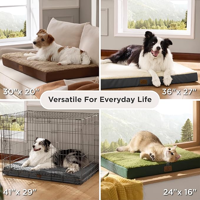 Bedsure XL Dog Beds Large Sized Dog -Comfy Flat Extra Large Pet Beds with Removable Washable Cover, Orthopedic Egg Crate Foam Mat, Suitable for Pet Up to 100 lbs