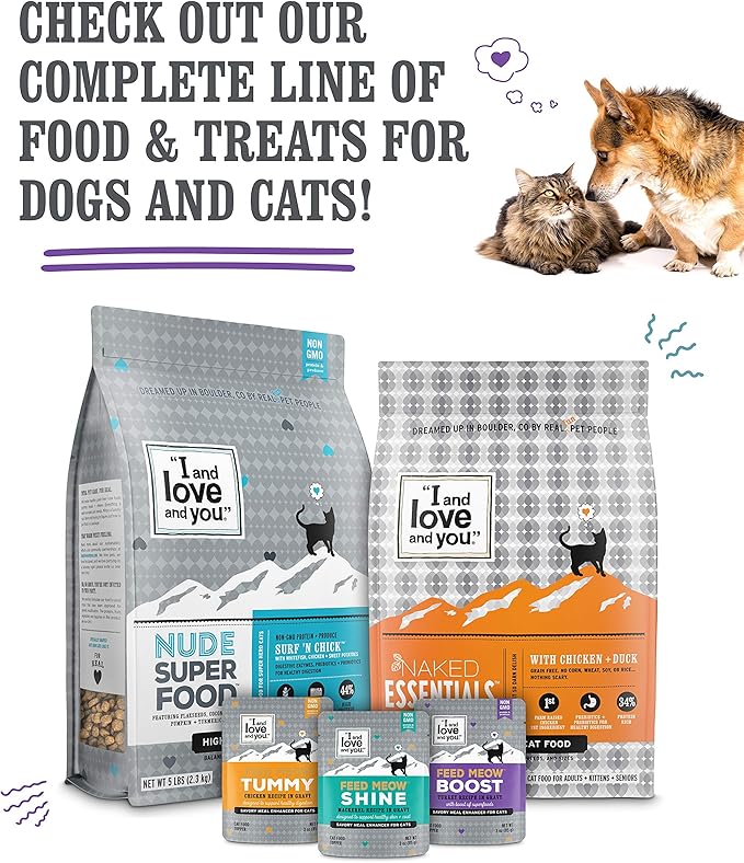 I AND LOVE AND YOU Meow & Zen Hearties Cat Treats - Chicken- Grain Free, Omega 3 & 6, Prebiotics, Filler Free, 4oz Bag (Pack of 2)