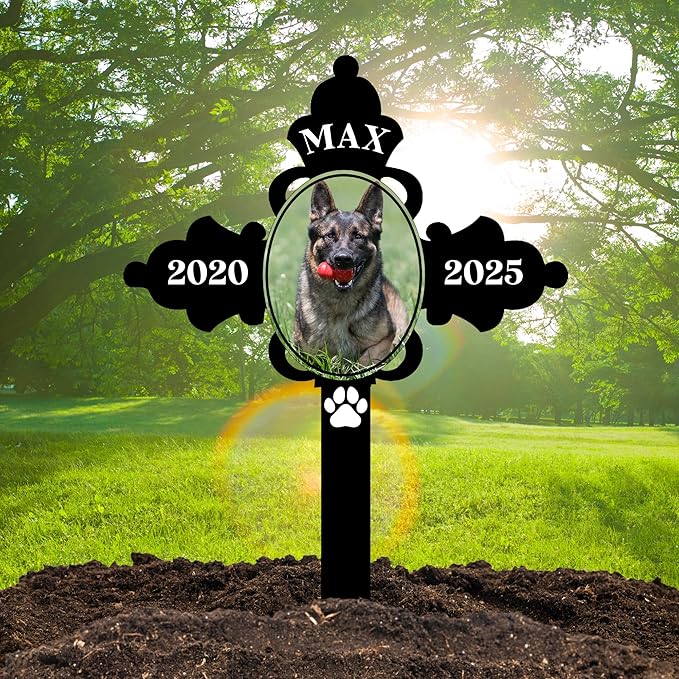 Dog Grave Marker Outdoor – Personalized Pet Headstone for Dogs with Name & Years, Dog Memorial Plaque, Pet Grave Cross for Backyard or Cemetery Tribute