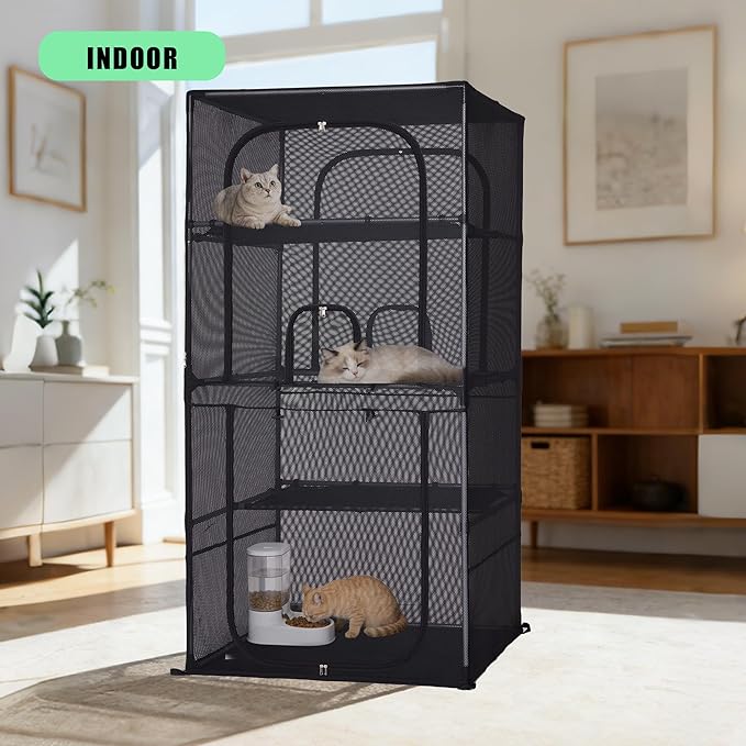 Catio Outdoor Cat Enclosure,4 Tiers Window Catio,Cat Enclosure Sturdy and Durable with Multiple Doors, Easy to Clean(36.2“L× 36.2”W ×72.4" H)
